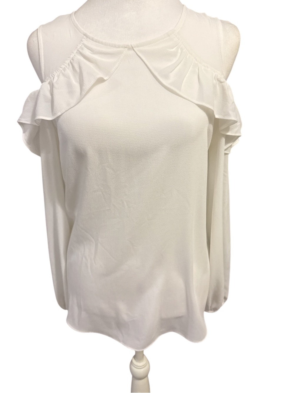 Sheer Cold-Shoulder Ruffle Tunic Top - White